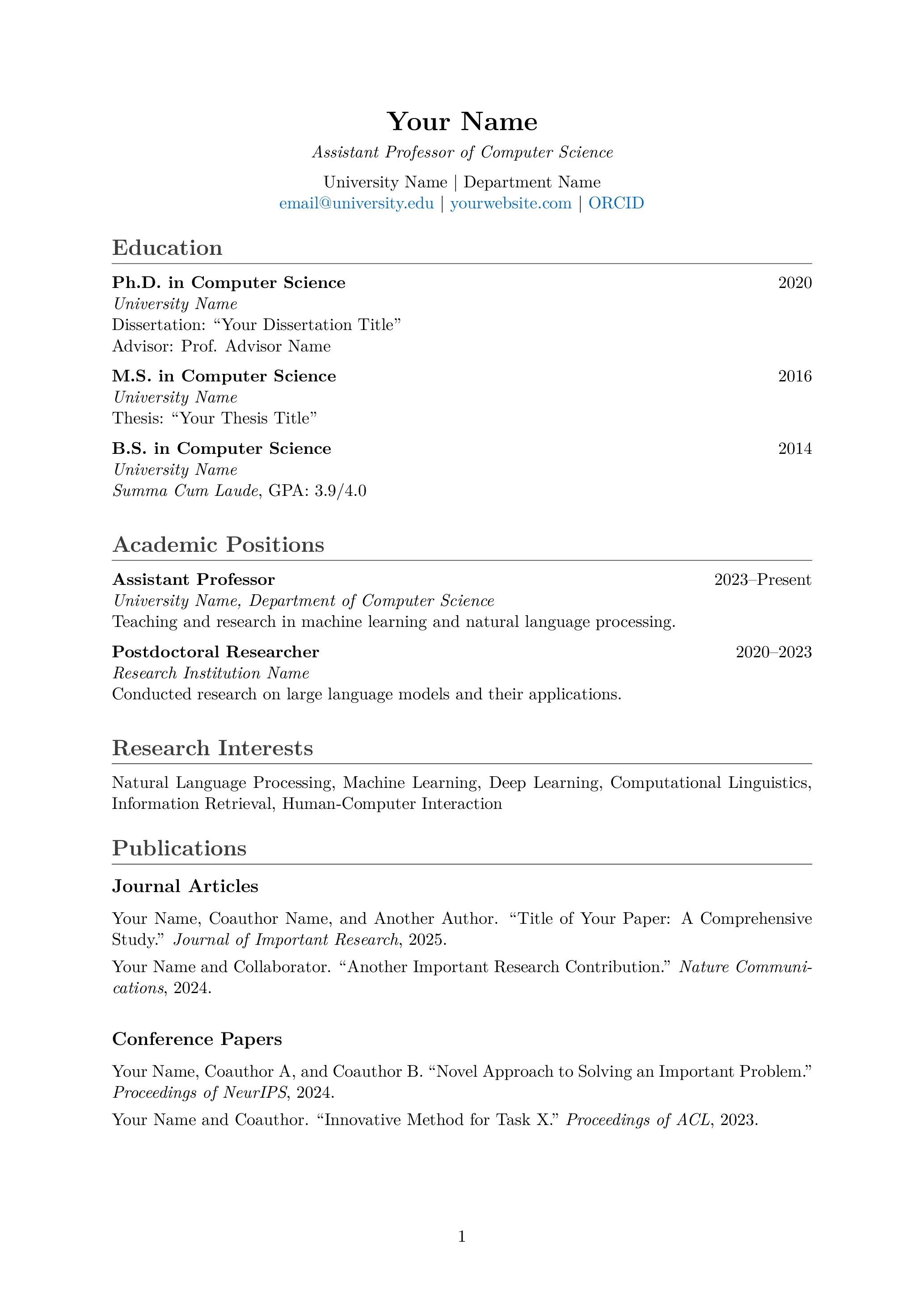 Academic CV LaTeX Template LaTeX template