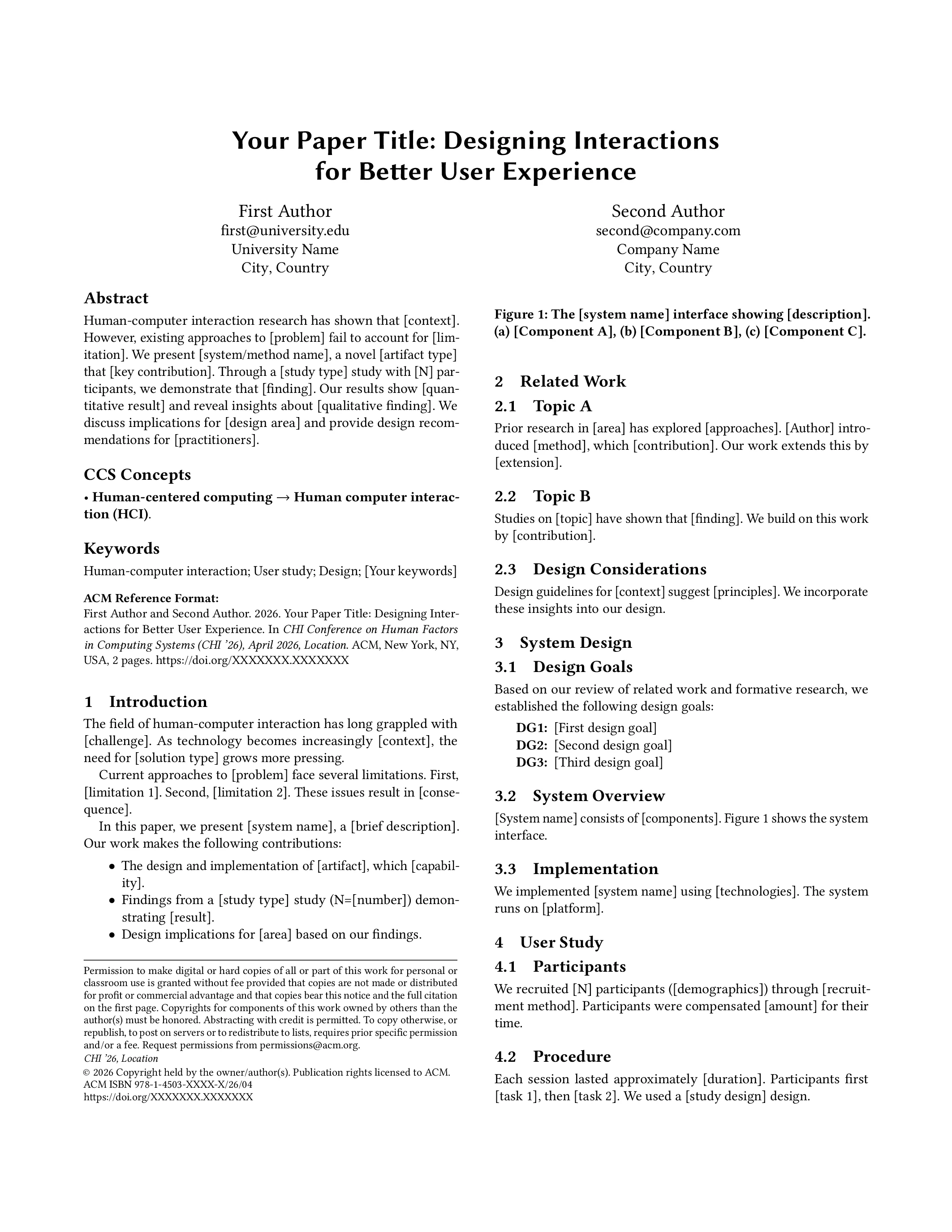 CHI 2027 LaTeX Template LaTeX template preview