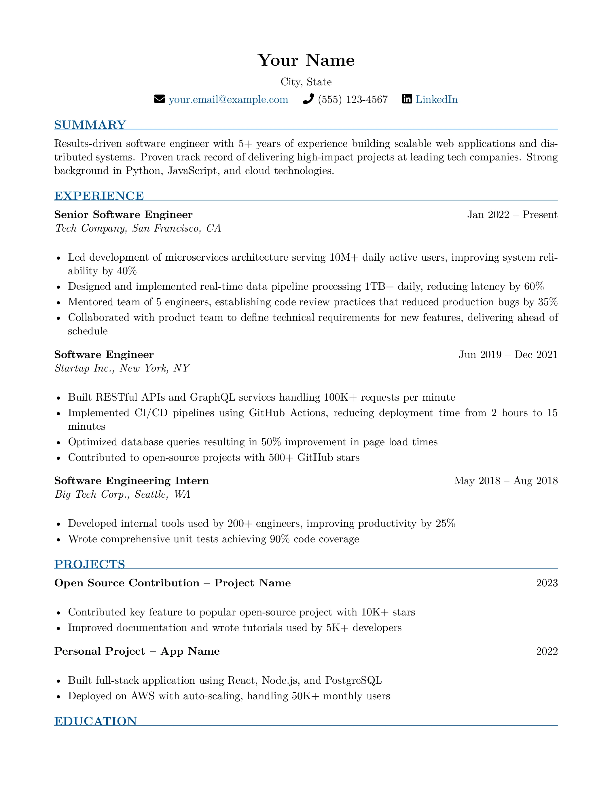 LaTeX Resume Template LaTeX template preview